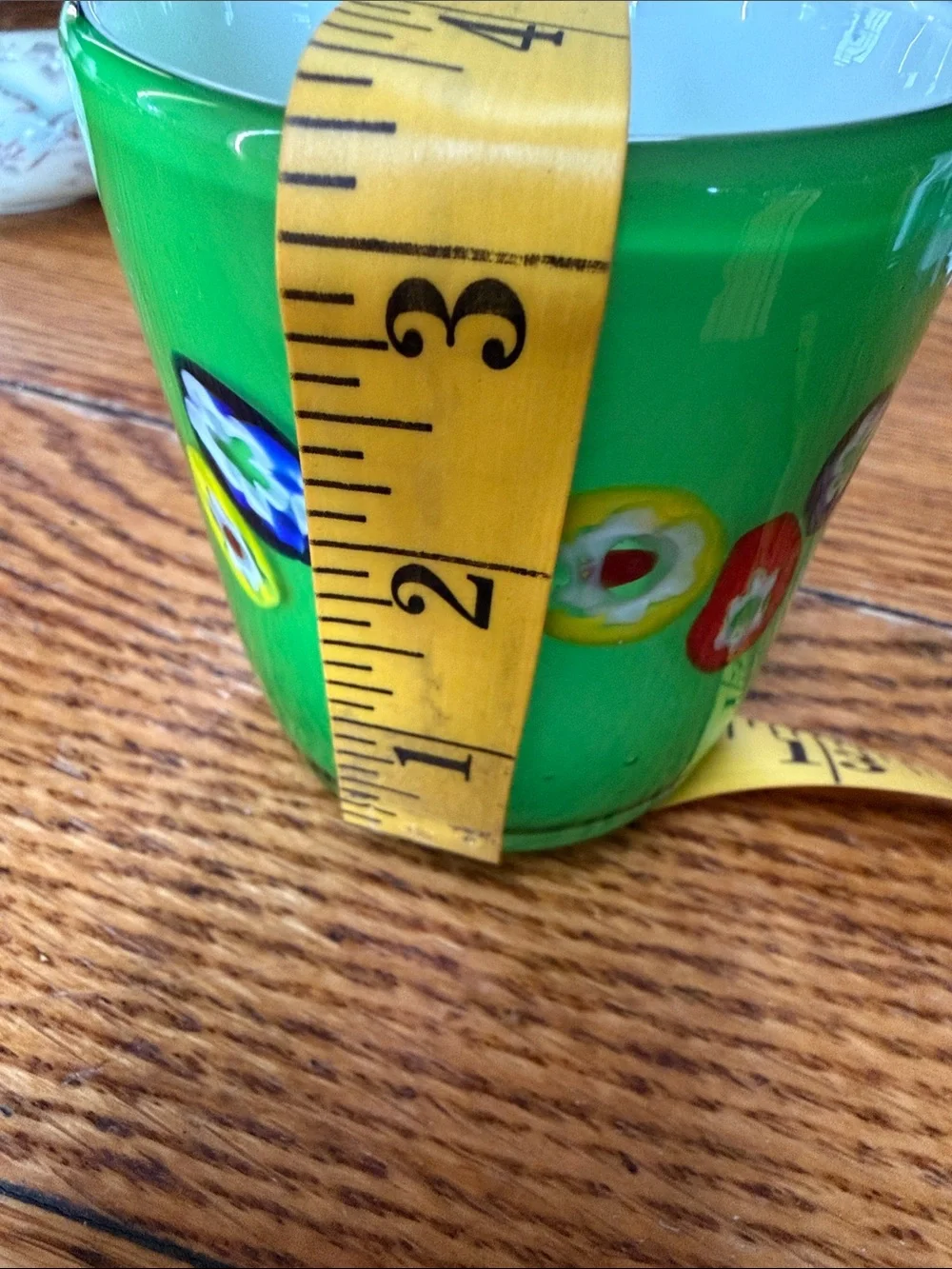 Tozai Home green Murano Style Millefiori tumbler.  Vintage reproduction.